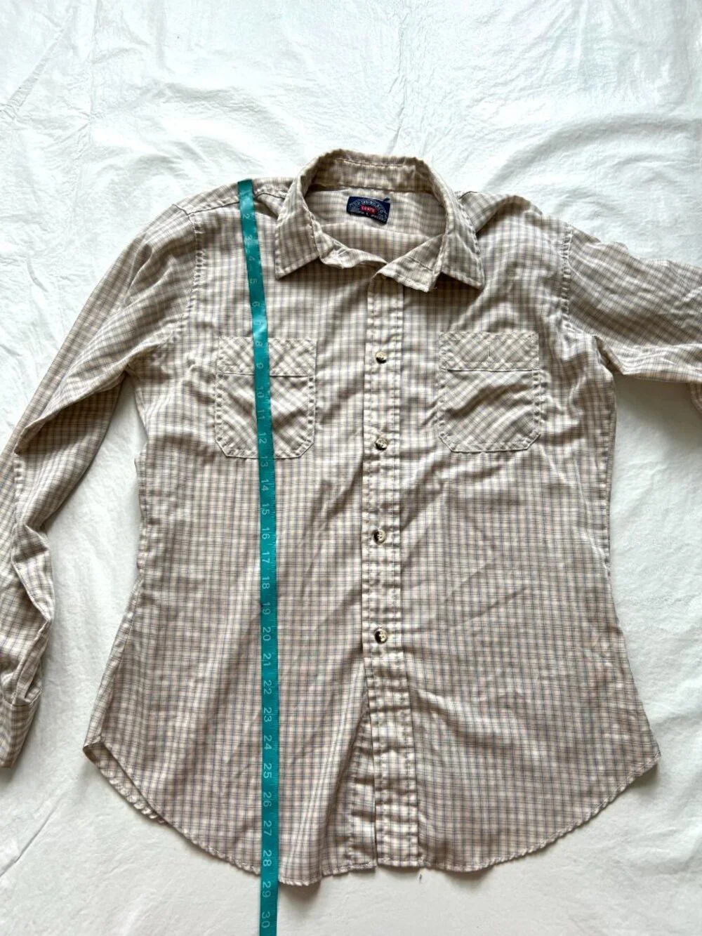 Vintage Levis button up shirt long sleeve mens Large brown blue plaid 90s Levi's